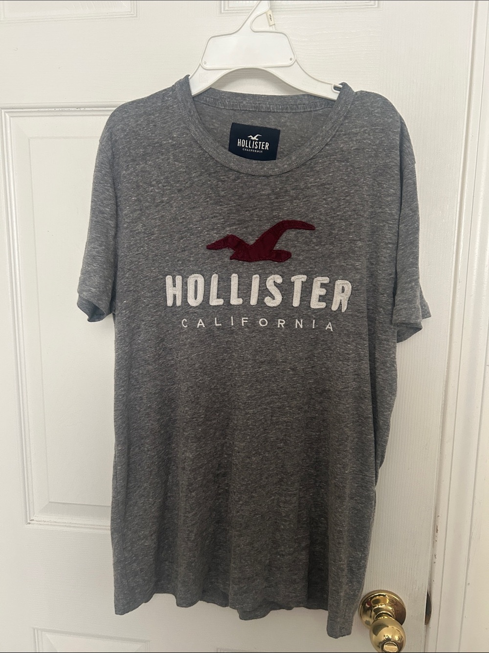 Hollister Gray “Heather” Tee with Maroon Seagull Logo Sz Small